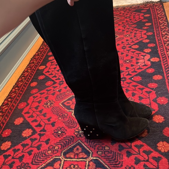 Kate Spade Black Suede Stud Heeled Boots - 6 - Picture 10 of 12